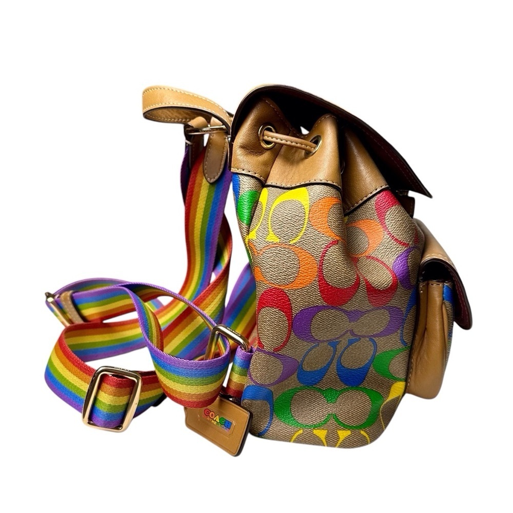 Coach Light Saddle Rainbow Signature Canvas Pennie Backpack 22 Inch - Picture 4 of 15